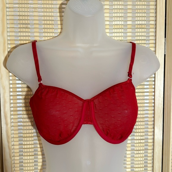 Vintage Bright Red Semi Sheer Mesh Underwire Unlined Bra No Brand - Picture 1 of 15